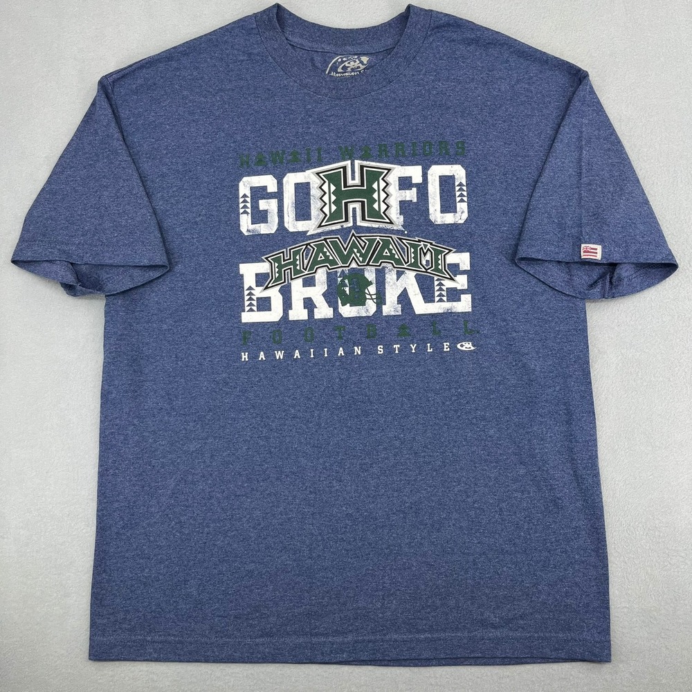 Hawaiian Style Hawaii Warriors Football Go Bows Blue Graphic T-Shirt‎ Mens XL